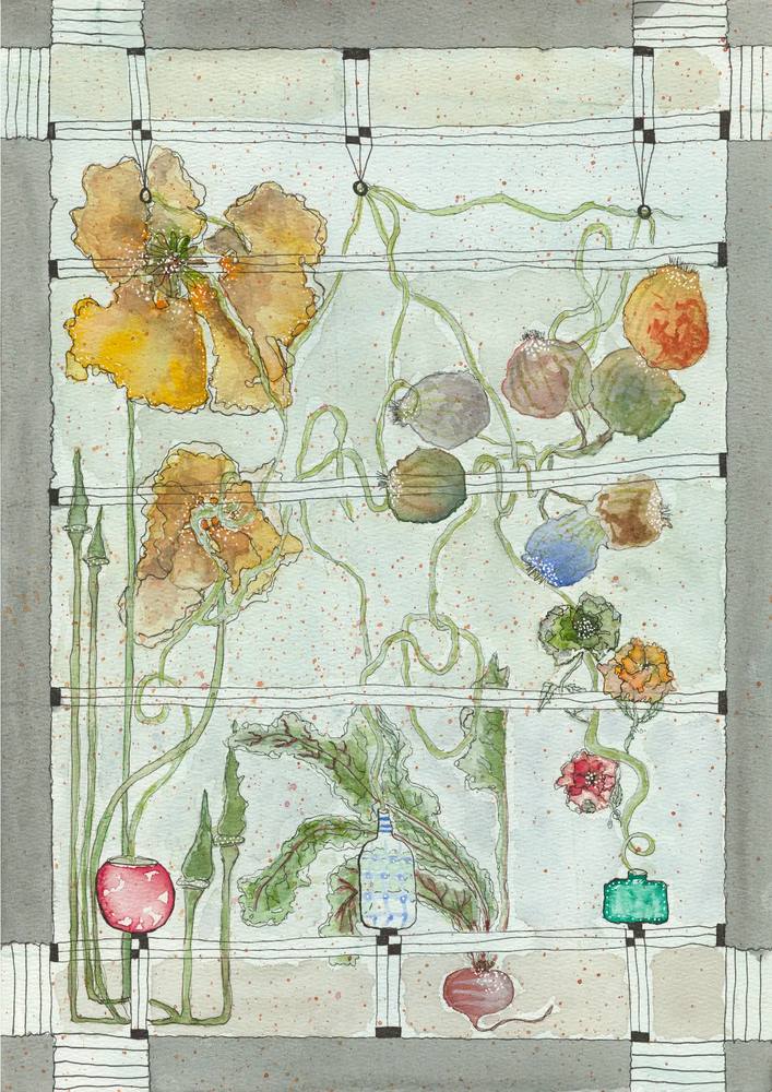 Jardin intérieur — Akvarell & tusch på papper