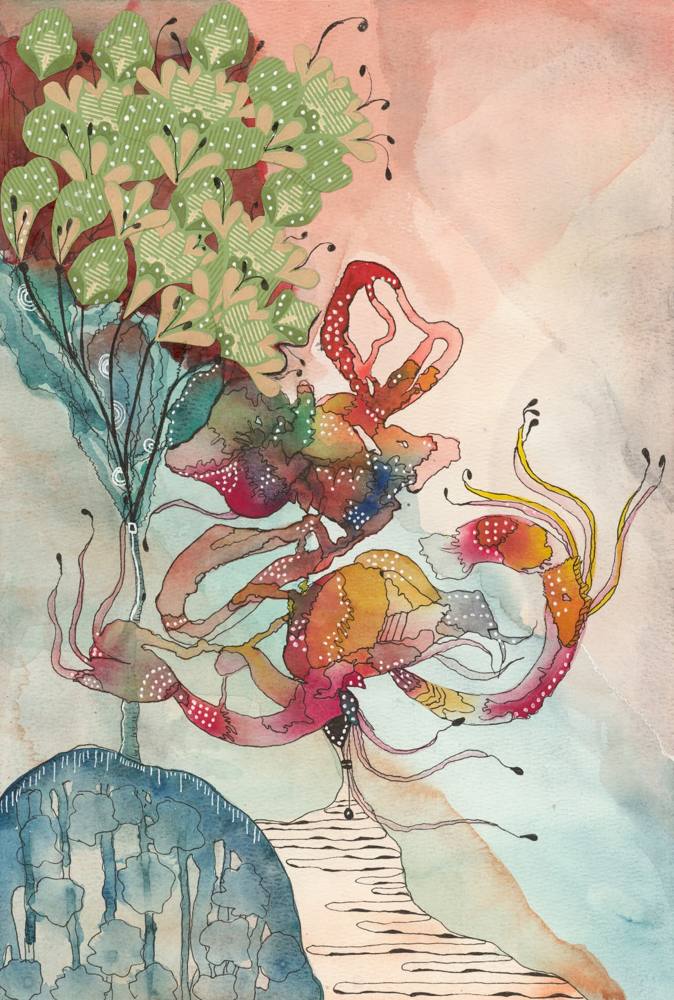 L’escalier — Akvarell & tusch på papper